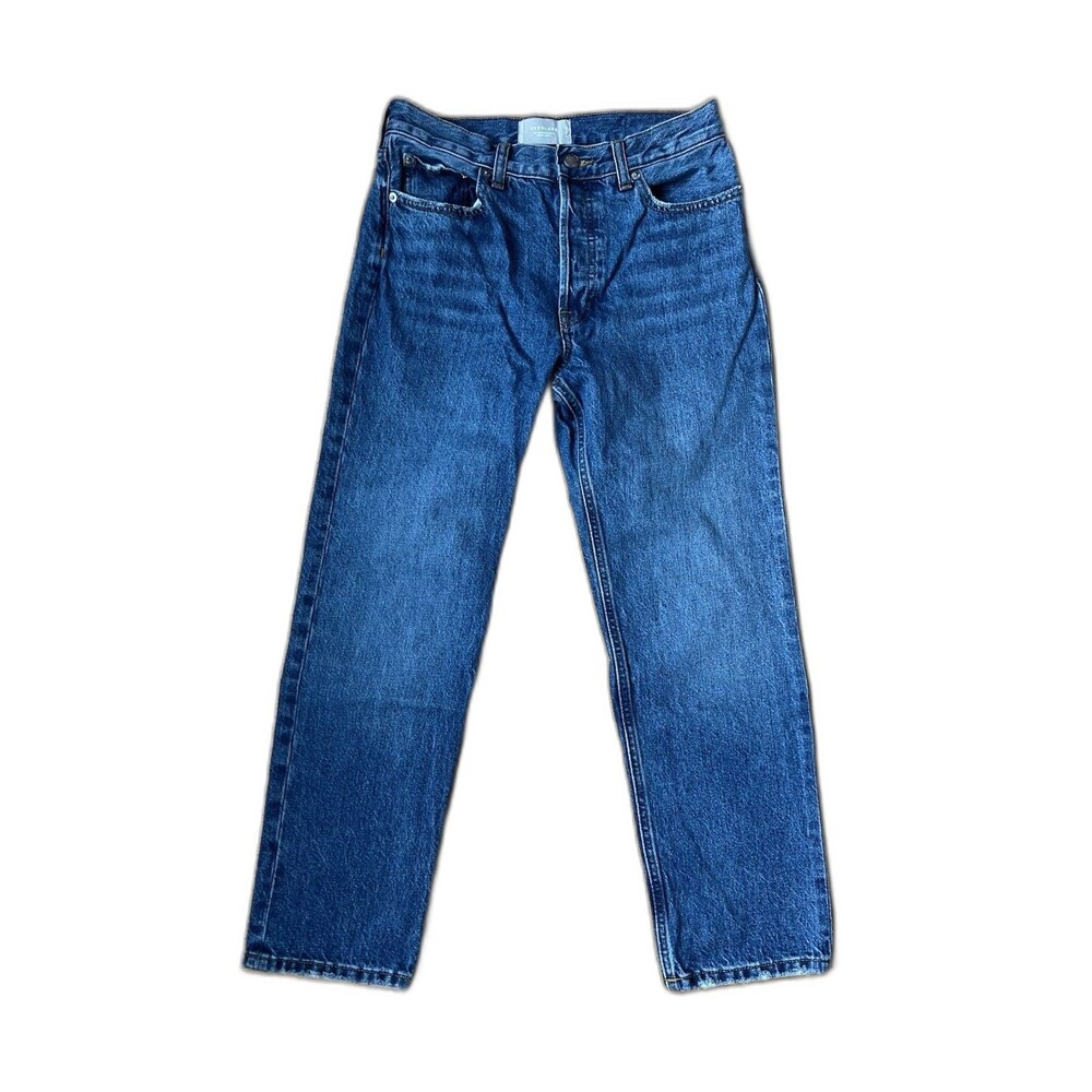 Everlane Relaxed Straight Jean Organic Cotton Dark Blue Buttons Size 25